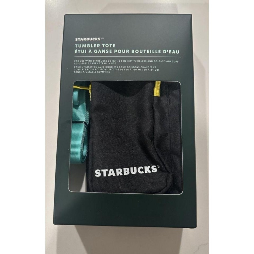 Starbucks Tumbler Tote Black Teal Adjustable Strap Cup Carrier Bag 20-24oz NIB